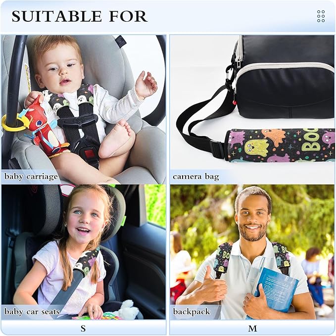 Cute Cartoon Halloween Elements Seat Belt Cover Pack of 2 Cute Seatbelt Cushion Shoulder Strap Cushion for Girls Boys Adults