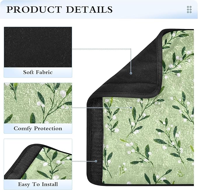 2 Pack Seatbelt Covers Seat Belt Cover Pad for Adults Boys Girls Car Seat Strap Covers Pads Cushion Universal Shoulder Strap Pad Protector for Backpack Camera Bag 6.5 Inch Green Branches and White Ber