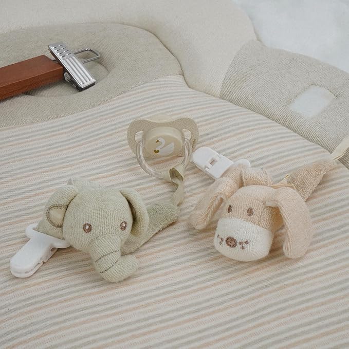 Pacifier Clip, 2 Pack Baby Pacifier Holder for Boys and Girls Fits Many Pacifiers & Baby Teething Toys, Ideal Baby Gift (Elephant&Dog)