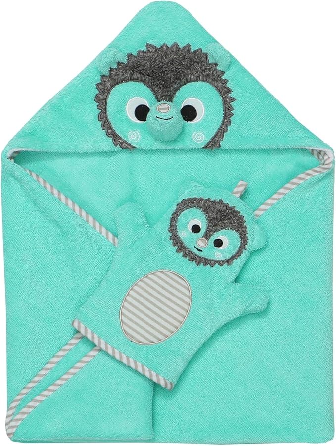 ZOOCCHINI Bath Mitt for Kids – 100% Cotton Terry with Soft Lining, Playful Animal Puppet Design for Fun Bathtime, One Size 5” x 9.25”, Harriet the Hedgehog