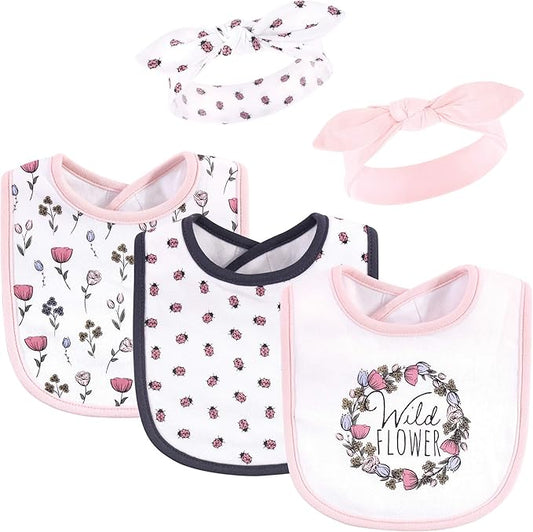Hudson Baby Unisex Baby Cotton Bib and Headband Set
