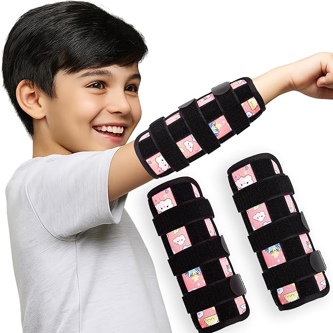 JFHNMLW 2 Pcs Thumb Sucking Deterrent, Pink Rainbow Elbow Thumb Guard for Thumb Sucking, Nail Biting Treatment for Kids Prevention Anti Nose Picking for Boys Girls Finger Sucking Prevention