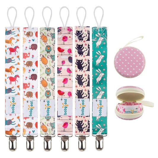 Babygoal Rabbit Pacifier Clips, 6 Pack Pacifier Holder Clips for Baby Boys and Girls Fits Most Pacifier Styles