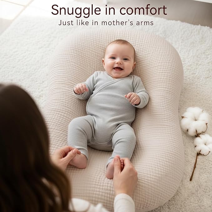 Muslin Baby Lounger Cover 2 Pack, Cotton Soft Breathable Infant Nest Slipcovers, Envelope Closure, Compatible with Snuggle Me Loungers, Machine Washable, Cover Only, for Boys Girls(Brown & Beige)