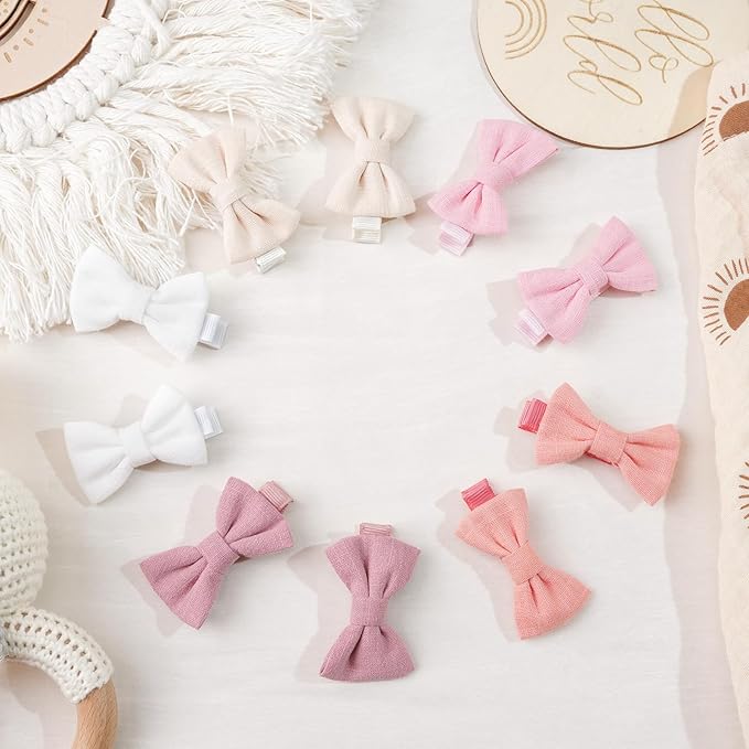 CÉLLOT 20Pcs Hair Clips Fully Lined 2 inch Bows Cotton and Linen Baby Hair Bows Hair Clips for Baby Girls Infants Toddlers and Kids