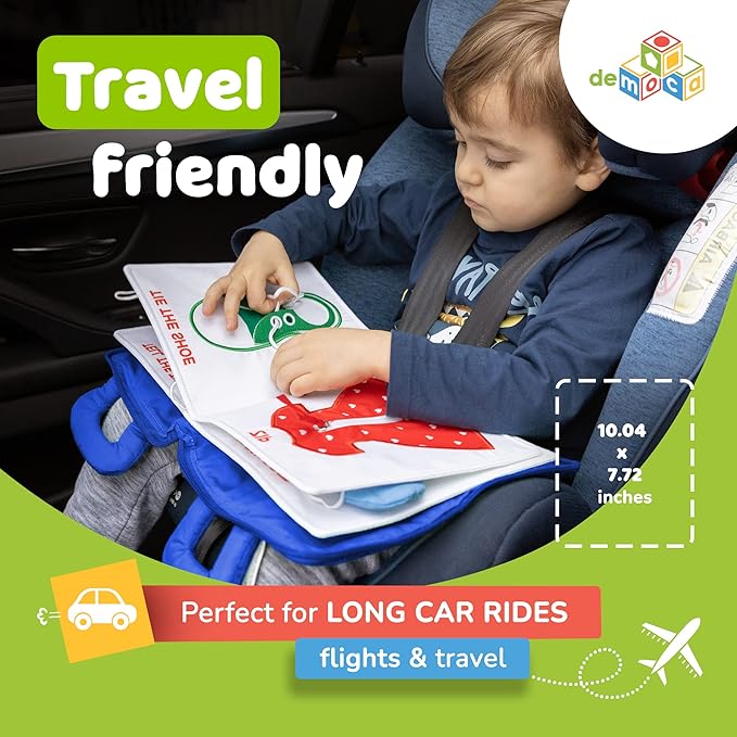 deMoca Busy Book for Toddlers 1–3, Quiet Travel Activity Book for Airplane and Car Rides, My Quiet Book Montessori Toy for 1 Year Old, No Noise Busy Board, Gift for Boys and Girls
