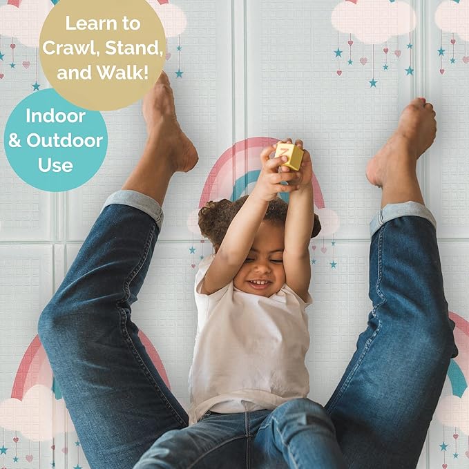 JumpOff Jo Foldable Foam Play Mat – Large Waterproof Baby & Toddler Activity Floor Mat, Double-Sided 70 x 59 Inch Play Surface