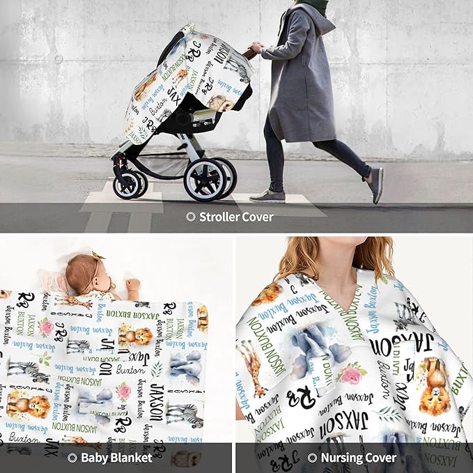 Winter Carseat Cover for Baby Personalized Woodland Baby Car Seat Cover with Name Custom Minky Car Seat Canopy Boys Girls Infant Carrier Covers Nursing Cover Toddler Blanket