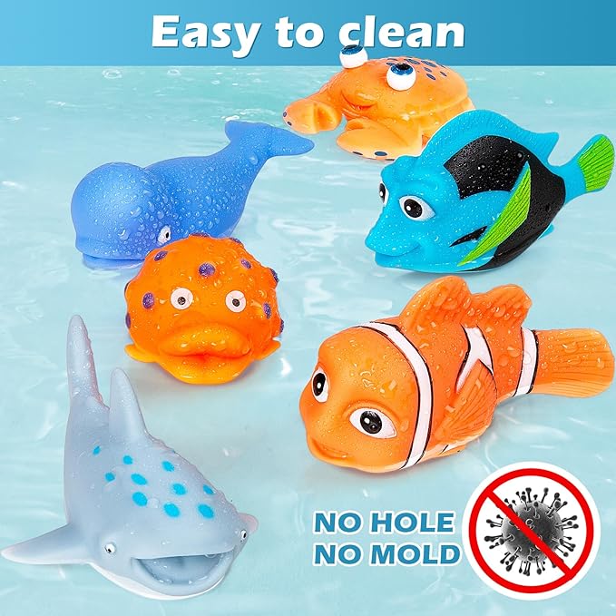 No Hole Mold Free Baby Bath Toys for Kids Ages 1-3, Water Toys for 6-12 Months Infants with Storage Bag, Baby Shark Toys for Pool, Bathtub, Beach, Shower, Tub,Ideal Gifts for Kids Boys and Girls