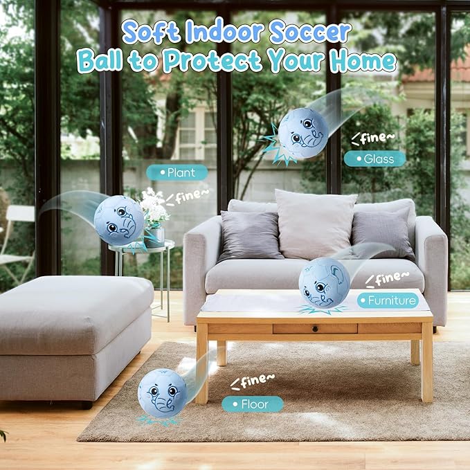 VangeBow Silent Indoor Soccer Balls for Toddlers 1-3, Inflatable Soft Plush Baby Toddler Soccer Ball Toys Gifts for 1 2 3 4 5 Year Old Boy Girl First Birthday Gift (Elephant, Pump Include)