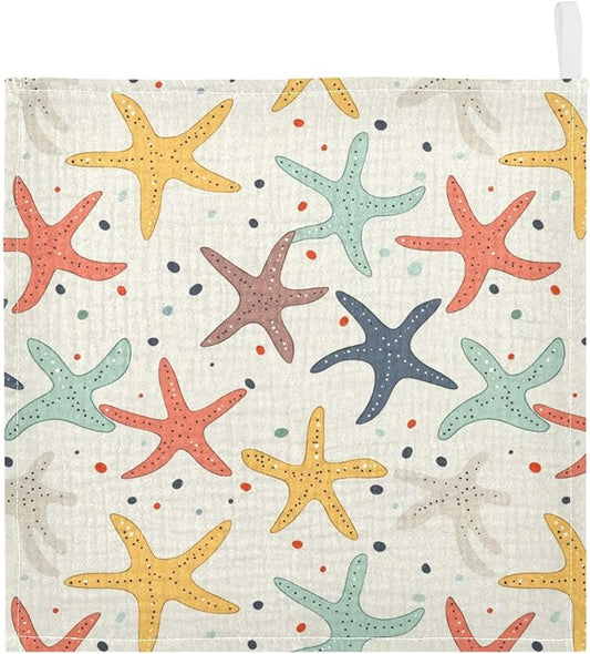 vvfelixl Colorful Starfish Baby Burp Cloths Baby Muslin Washcloths for Boys Girls Cotton Babys Face Towel for Newborn Infants Soft and Absorbent 11.8 X 11.8 in, 5 Pack