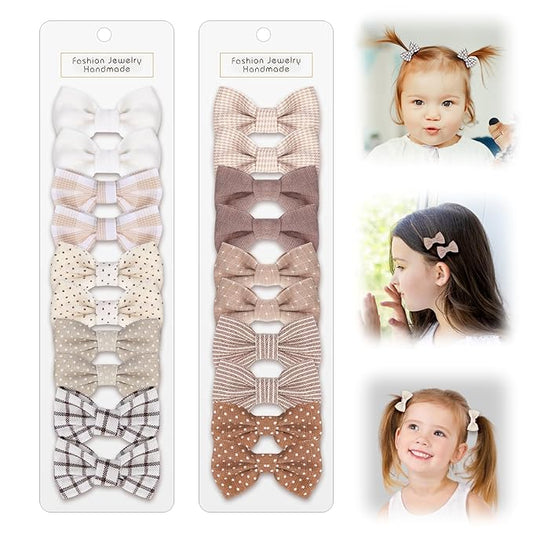 10 Pairs Bows for Baby Girls, Baby Hair Clips Set for Infant Fine Hair, Cotton Bow Hair Clips, Fully Lined Non Slip Alligator Clip without Damaging Hair, Hair Accessories for Girls, Toddler