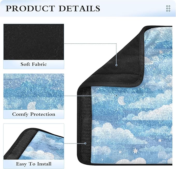 2 Pack Seatbelt Covers Seat Belt Cover Pad for Adults Boys Girls Car Seat Strap Covers Pads Cushion Universal Shoulder Strap Pad Protector for Backpack Camera Bag 10x7.7Inch Blue Gradient Cloud and St