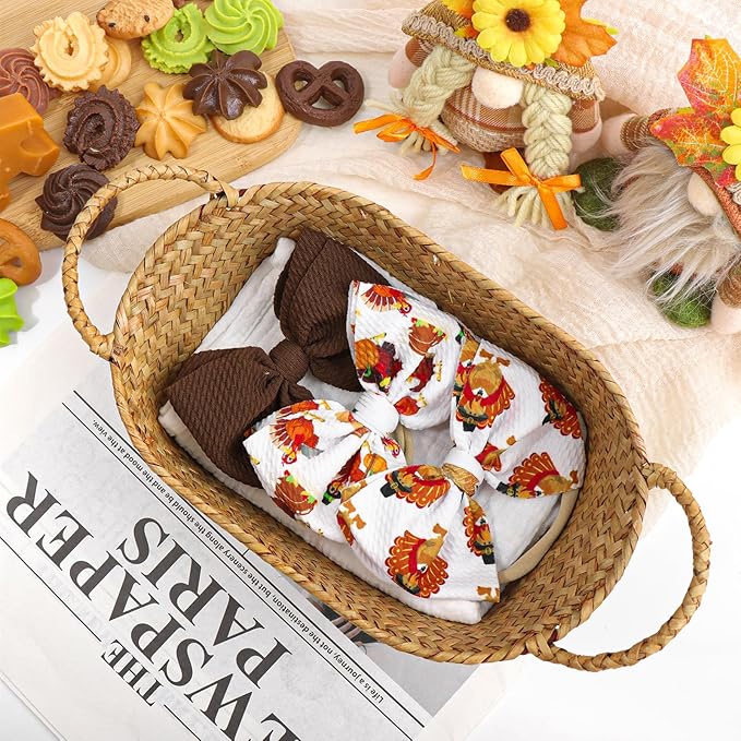 Thanksgiving Turkey Bows for Baby Girls Newborn Baby Bows Thanksgiving Headband Soft Hair Accessories Gift for Newborns Infants Toddlers Kids