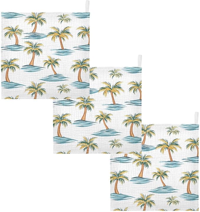 vvfelixl Baby Muslin Washcloths Beach Palm Trees Baby Burp Cloths Cotton Babys Face Towel for Newborn Infants Boys Girls Soft and Absorbent 11.8 X 11.8 in, 3 Pack