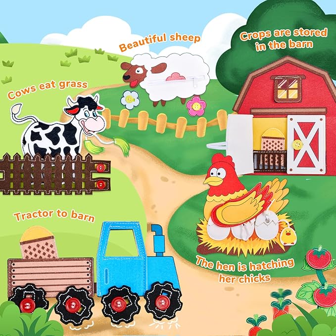 JoyCat Farm Busy Book for Toddlers 1–3 – Quiet Montessori Activity Book with 15 Daily Life Activities, Screen-Free Travel Toy for Toddlers, Easter Basket Stuffers Gifts Kids