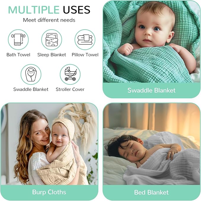 Muslin Hooded Baby Bath Towel Set 3 Pack, Muslin Cotton Baby Towels with Hood for Newborn, Baby Beach Towels for Boy, Girl, Babies, Infant, Toddler and Kids (35 X 35 Inch)(Light Green + Pink + Yellow)