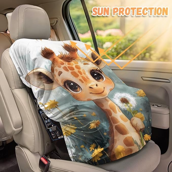 XYZCANDO Deer Print Carseat Cover for Baby Girl Cute Summer Carseat Cover Protect from Sun/Hot Days Waterproof Baby Car Seating Sun Shade Cover for Most Vehicle Gift for Birthday