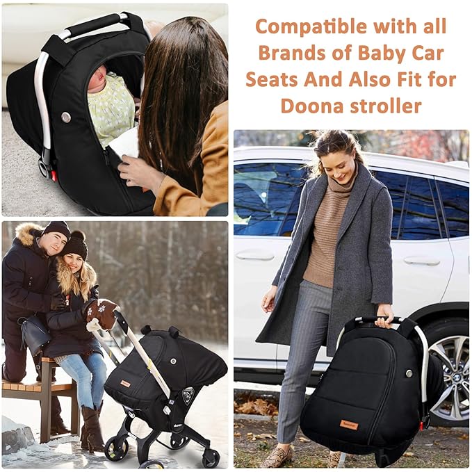 Waterproof Winter Baby Car Seat Cover, Carseat Cover Boys, Cozy & Warm Cover, Infant Car Seat Canopy, Universal Cold Weather Shield, Black