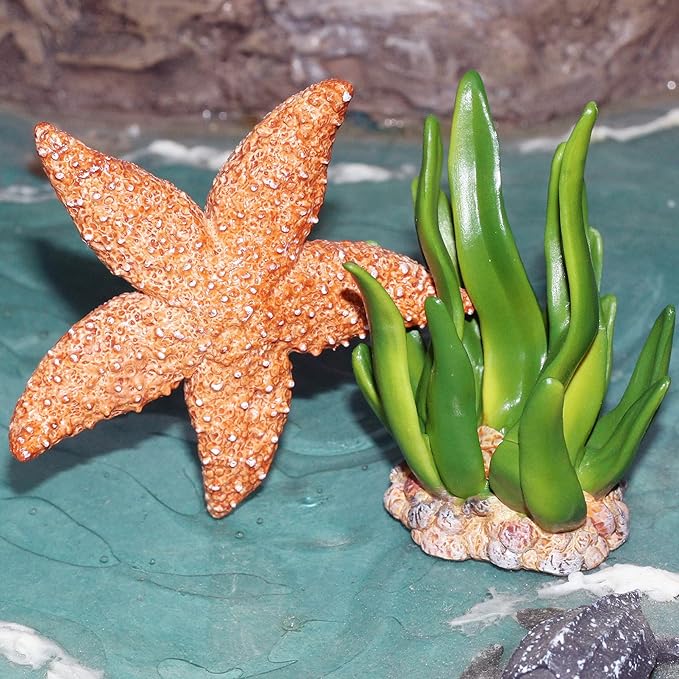 Gemini&Genius Starfish with Seaweed Ocean Toys for Kids 3-5 Years Old, Realistic Sea Animal Action Figures, Starfish Figurine for Toddlers, 2Pcs Gift for Educational, Display, Play, Collection Toys