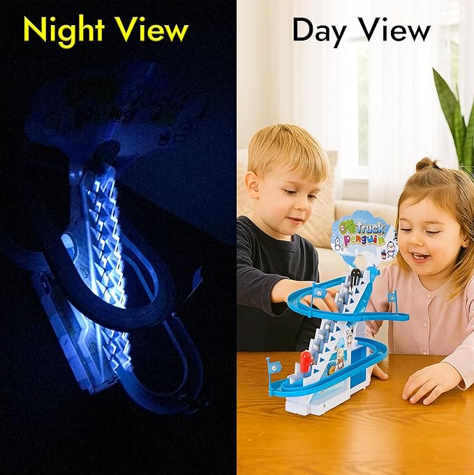 ARSUK Penguin Race Game Toy Playful Musical Roller Coaster Track Playset with Music & LED Flashing Lights On/Off Button for Toddlers and Kids Gift