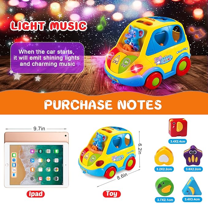 Baby Toys for 1 Year Old Boy Girl Gift Musical Bus Baby Toys 6-12-18 Months Toddler Early Learning Montessori Crawling Toy for 1 2 3 Year Old Boy with Music/Light/Smart Shapes Christmas Birthday Gifts