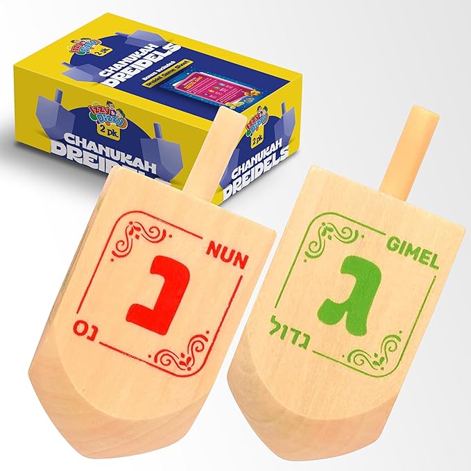 Izzy 'n' Dizzy Hanukkah Dreidels - Extra Large Natural Wooden Dreidel - 2 Pack