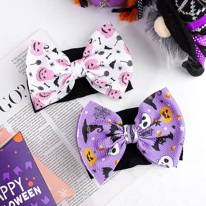 Halloween Baby Girl Bows Headbands with Bows for Newborn Elastic Nylon Halloween Hairbands Hair Accessories 2 PCS