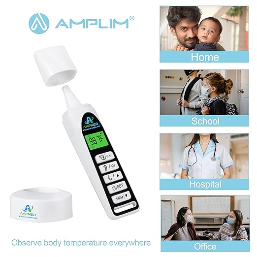 Amplim CA1 and F1 Infrared Thermometer Bundle - Non Contact Digital Forehead Thermometer for Adults, Kids, Baby Head Fever. Contactless, Touchless, No Touch, Instant Read IR Temporal/Ear Temperature