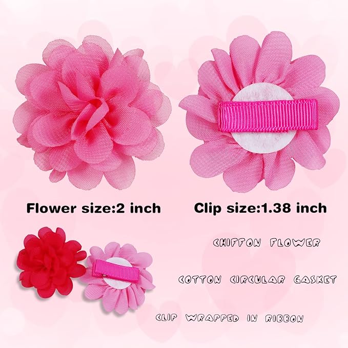 WillingTee 50pcs 2" Chiffon Flower Hair Bows Tiny Clips for Girls Fully Lined Non Slip Baby Clips Hair Accessories for Baby Girls Newborns Infants Toddlers 25 Colors in Pairs