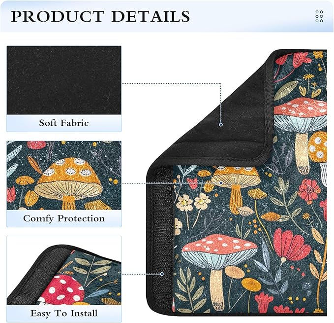 CHIFIGNO Cute Cartoon Mushrooms Seat Belt Cover Pad Universal Car Seat Belt Pads Pack of 2 Seatbelt Shoulder Pad for Adults Kids Women Men