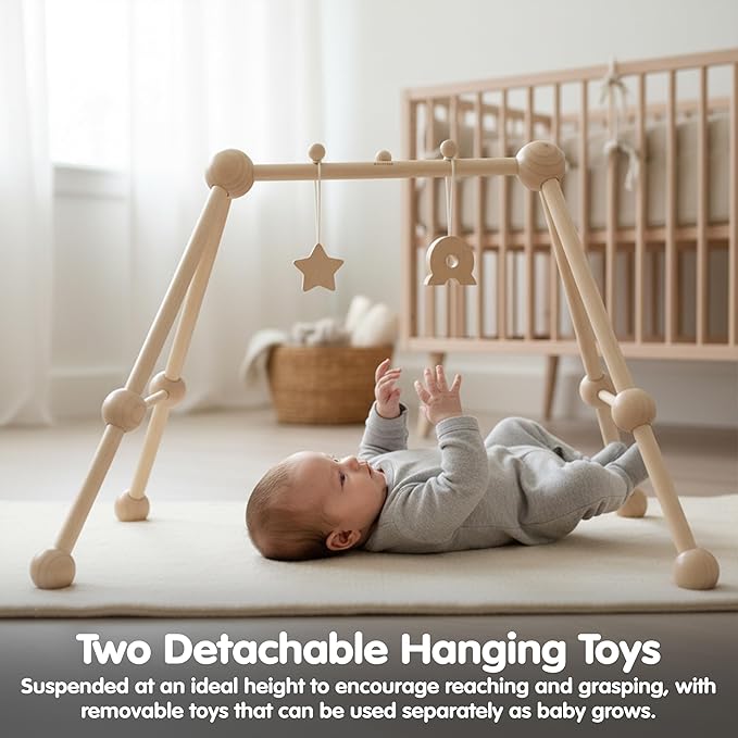 PlanToys® Wooden Baby Gym | Montessori Baby Activity Center | Eco-Friendly Infant Play Gym with Sturdy A-Frame Design | Non-Toxic Baby Play for Tummy Time & Sensory Development