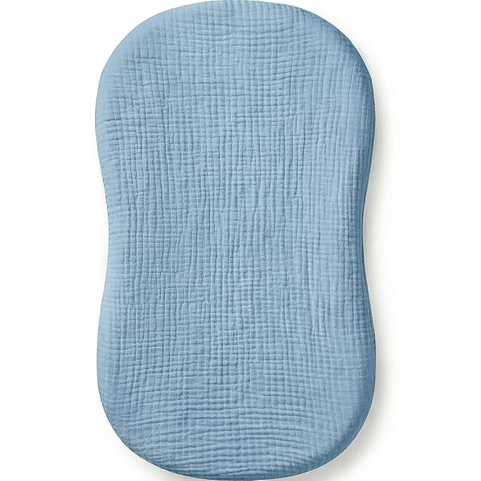 Muslin Bassinet Sheet Compatible with Halo BassiNest Swivel Sleeper - 100% Cotton Hourglass & Peanut Shape Mattress Pad Cover (30"x18"), Breathable & Soft, Boho (1 Pack Blue)