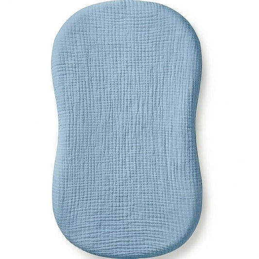 Muslin Bassinet Sheet Compatible with Halo BassiNest Swivel Sleeper - 100% Cotton Hourglass & Peanut Shape Mattress Pad Cover (30"x18"), Breathable & Soft, Boho (1 Pack Blue)