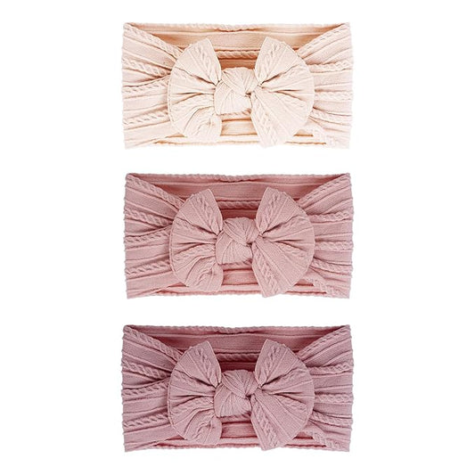 hoyuwak 3 PCS Baby Bow Headbands Handmade Nylon Bow Hairbands Soft High Stretchy Hair Accessories for Infant Baby Girls