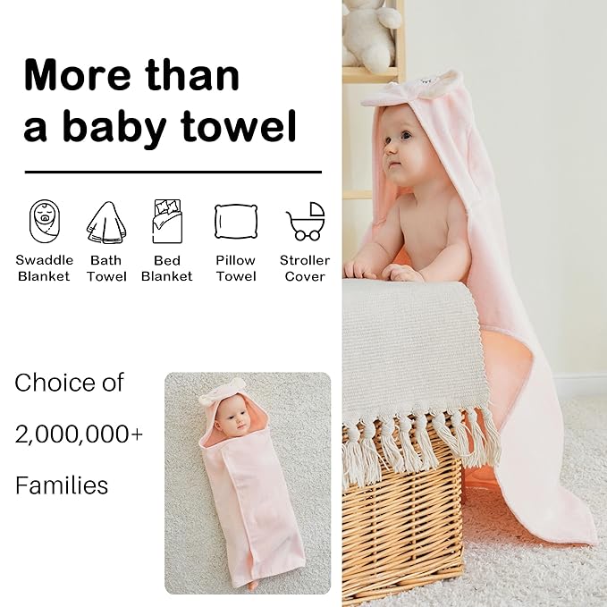 Softan 2 Pack Baby Hooded Towels, Premium Soft Cotton Baby Bath Towels with Hood, Extra Thick and Super Absorbent, Essential for Newborns, Infants and Toddlers (Pink Elephant & White Unicorn)