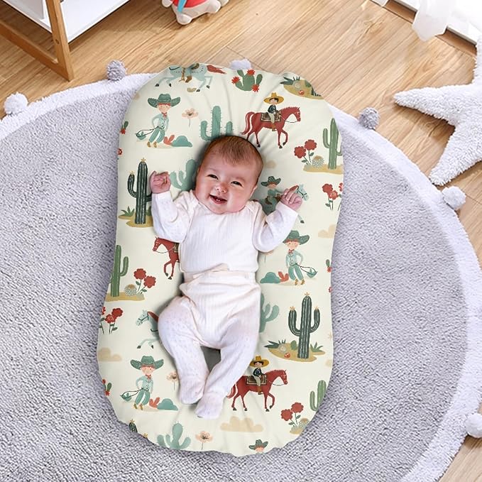 Western Cowboy Baby Lounger Cover Cactus Print Infant Newborn Lounger Covers 31.5'' x 21.3'' Soft and Breathable Baby Nest Slipcover for Boys Girls