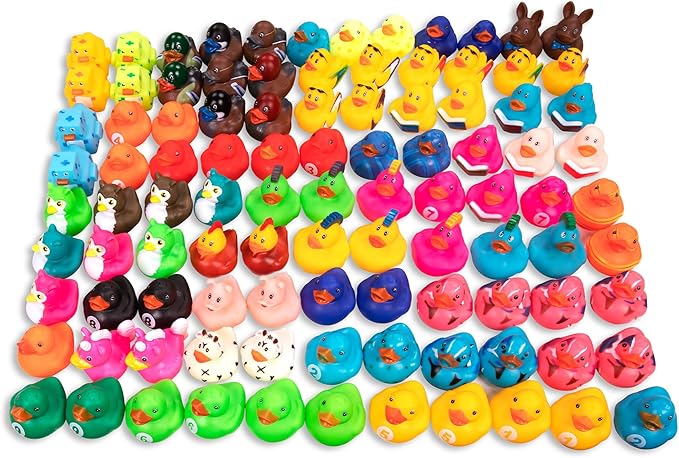 Kangaroo Mini Rubber Ducks Bulk Pack of 100 – Floating Baby Bath Toys for Kids - Classroom Rewards - Pool Party & Birthday Party Favors for Kid - Small Rubber Duck for Baskets Stuffers for Kids