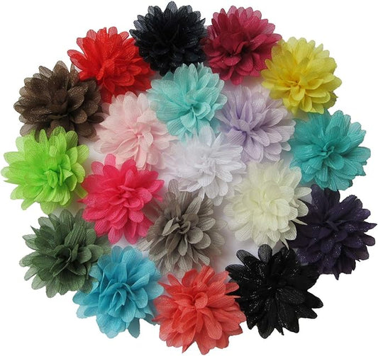YYCRAFT Pack of 20 Glitter Wrinckled Chiffon Flower 2.5" Hair Flower Headband