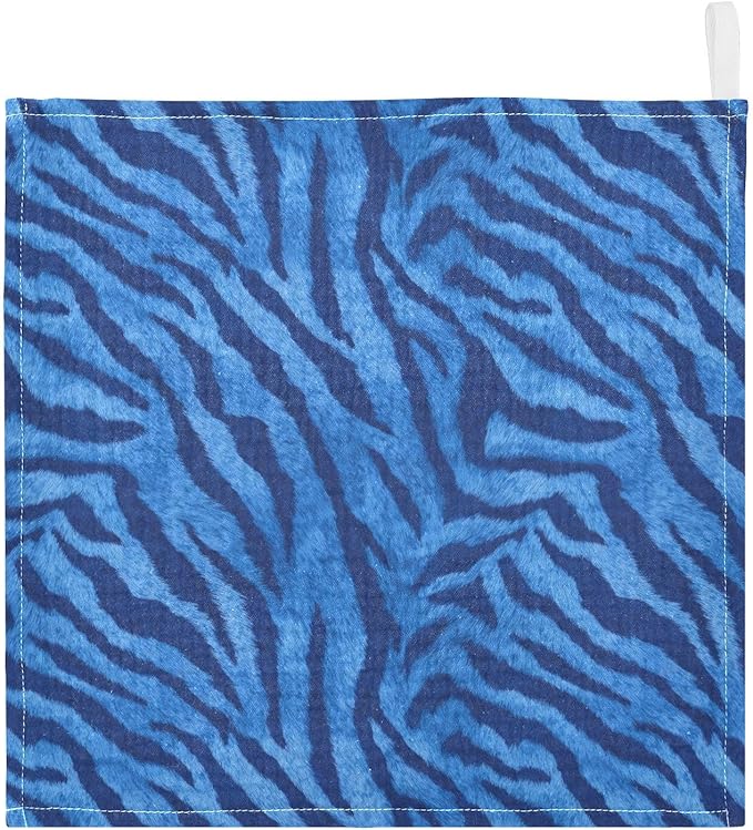 Blue Tiger Print Baby Washcloths Newborn Muslin Burp Cloths 3 Pack Soft Cotton Baby Face Bath Towel Drool Bibs for Infants, Girls and Boys 11.8 x 11.8 Inch