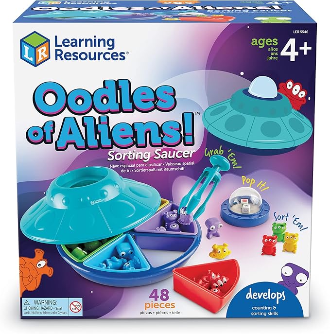 Learning Resources Oodles of Aliens Sorting Saucer - Board Stacking Games, Fine and Gross Motor Skills, Montessori Sensory Toys, Counting for Preschoolers, Homeschool, Gifts for Boys and Girls
