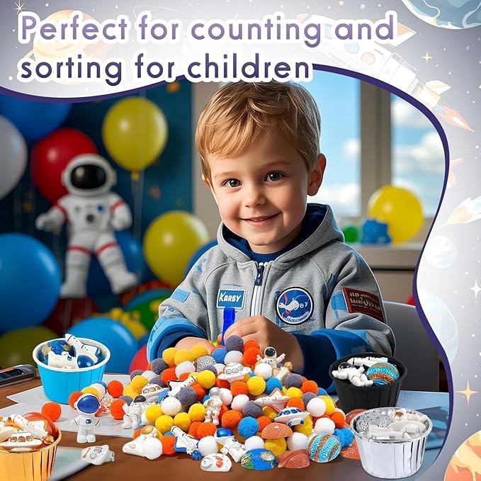 135 Pcs Space Sensory Bin Filler Astronaut Spaceship Counting Sorting Sensory Bin Items Fine Motor Galaxy Counts for Easter Day Spring Summer Sorting Counting Decor