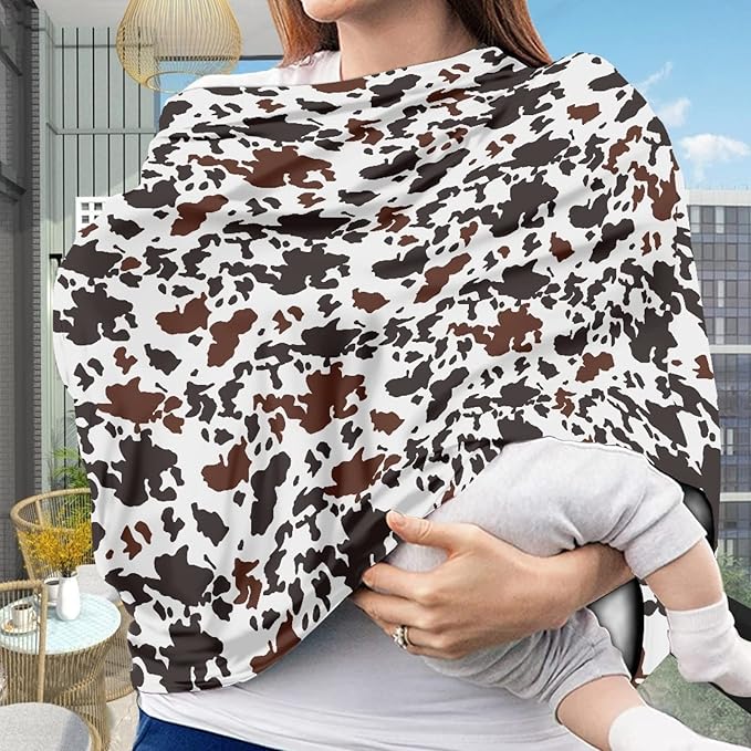 Coldinair Black Brown Cow Print Baby Car Seat Cover for Boys Girls,Nursing Cover for Breastfeeding,Baby Carseat Canopy,Multiuse Baby Shopping Cart/High Chair/Stroller Covers