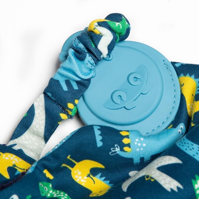 Cheeky Chompers Comfortchew | Baby Lovey with Silicone Teether & Sensory Tags | Soft Fleece Material, Attachable Loop, Machine Washable | (Baby Dino)