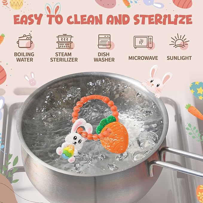 Easter Eggs Bunny Teething Toys, Easter Basket Essentials Stuffers, Silicone Easter Egg Baby Carrot Teether Toys, Baby Carrots for Baby's First Easter Gifts, Easter Decorations for Infant Boys Girls