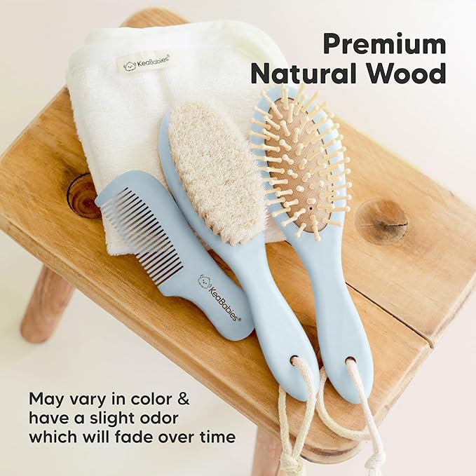 Wooden Baby Hair Brush for Toddler Girls, Boys - Cradle Cap Brush for Babies, Soft Goat Bristles, Perfect Gentle Scalp Newborn Comb for Infant, Girls, Boys, Bath Essentials (Frost, Regular)