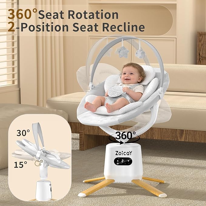 Zoicay Baby Swing with 9 Modes & 8 Speeds, Electric 3D-Motion Baby Swings for Infants, 360° Rotating Seat, APP & Remote Control, 6 Preset Lullabies, Portable Infant Swing for Indoor and Outdoor(White)