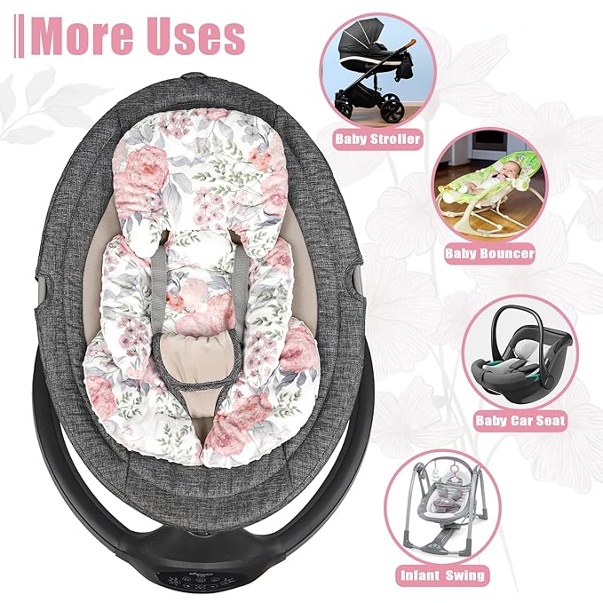 Car Seat Cover Baby, HNHUAMING Infant Car Seat Covers Canopy, Infant Car Seat Insert, Baby Car Seat Head & Body Support for Newborn, Car Seat Strap Pads for Baby Kids, Pink