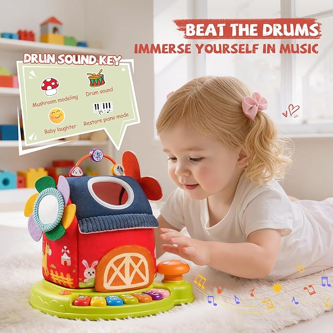 Baby Toys 6-12 Months, Musical Toys for 1 Year Old, Stuffed Farm Animals for Baby, 6 7 8 9 10 12 Month Old Baby Boy Girl Gifts, Sensory Montessori Toys for 1 Year Old