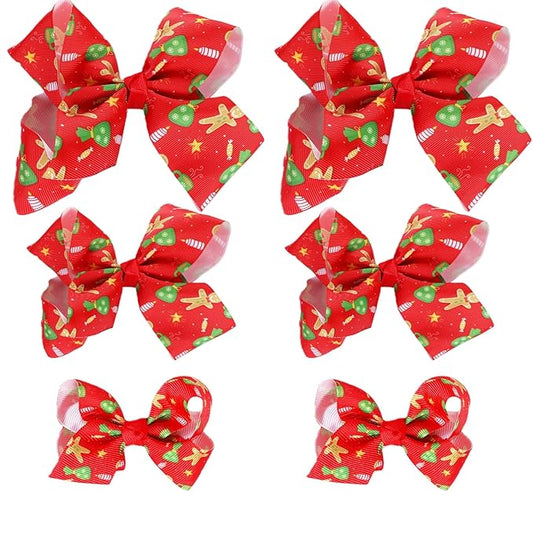 Christmas Bows for Girls,6PCS Hand-made Grosgrain Ribbon Hair Bows Alligator Clips Hair Accessories for Little Teen Toddler Girls Kids (Red Christmas)